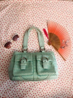 Coach Hamptons Soho Mini Monogram Satchel Tote – Y2K Double Flap Pocket Style